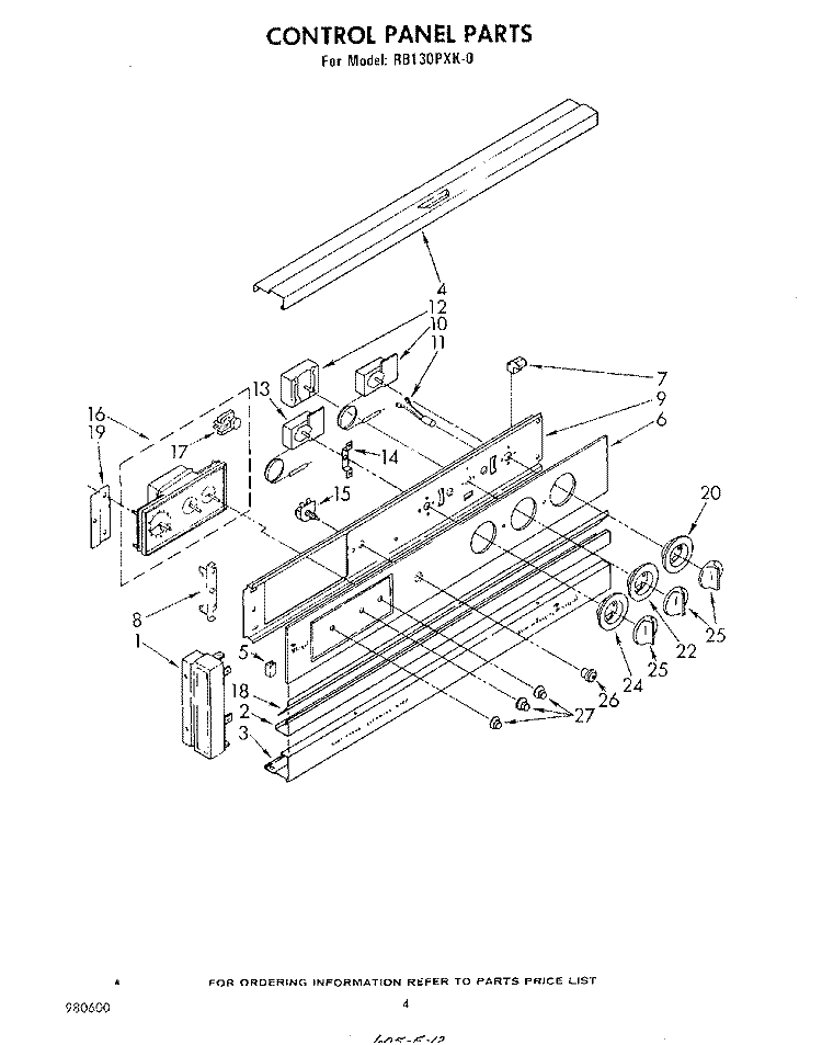 CONTROL PANEL , LITERATURE AND OPTIONAL Diagram and Parts List for RB130PXK0  Whirlpool Wall Oven