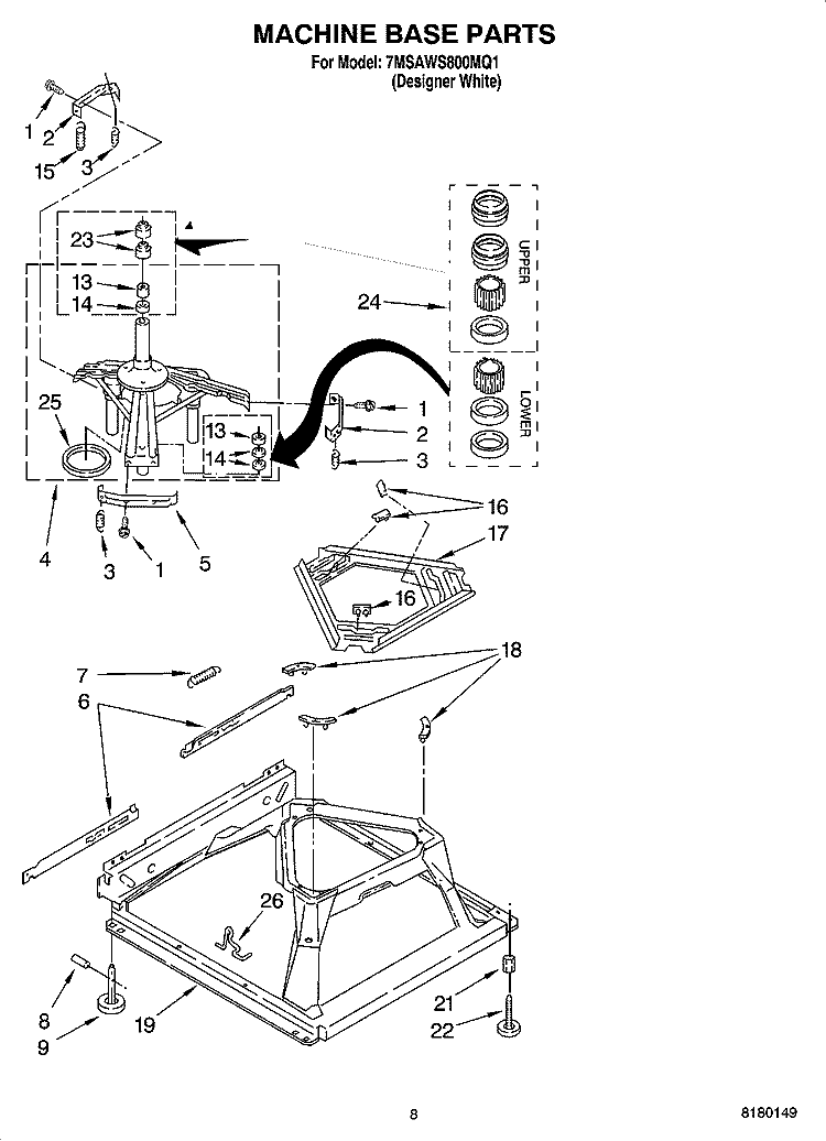 MACHINE BASE PARTS Diagram and Parts List for 7MSAWS800MQ1  Whirlpool Washer