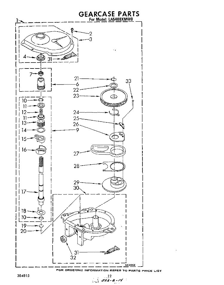GEARCASE Diagram and Parts List for LA5400XMW0  Whirlpool Washer