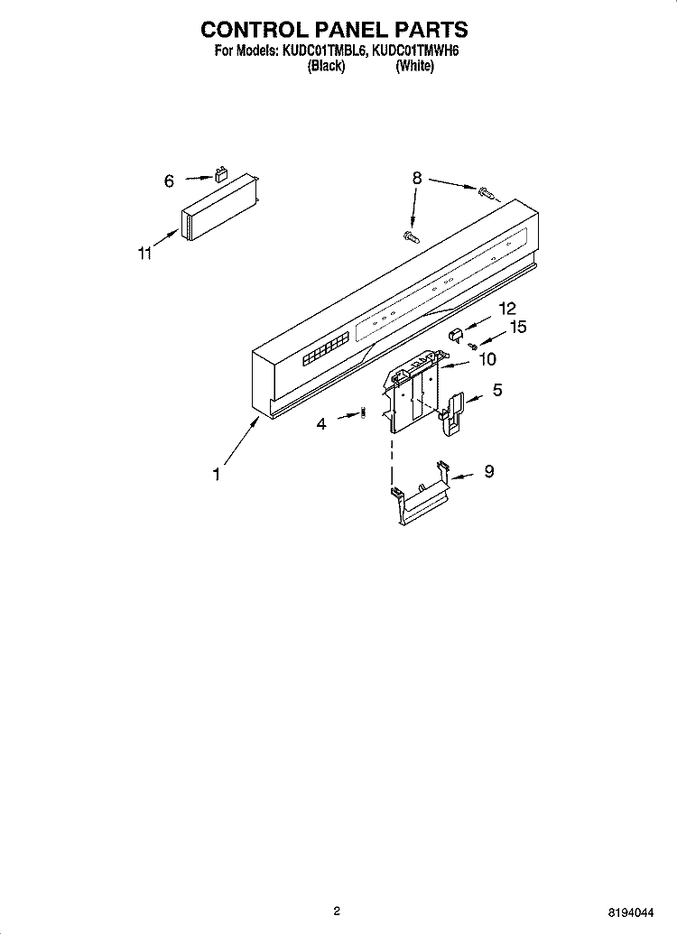 CONTROL PANEL PARTS Diagram and Parts List for KUDC01TMBL6  KitchenAid Dishwasher