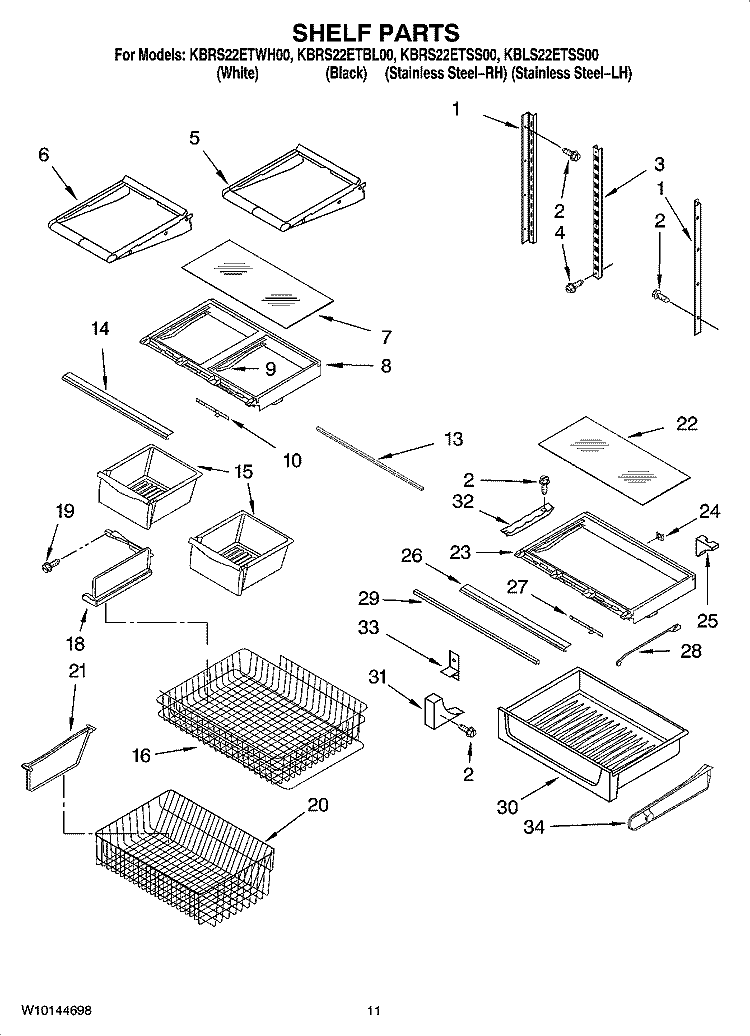 SHELF PARTS Diagram and Parts List for KBLS22ETSS00  KitchenAid Refrigerator