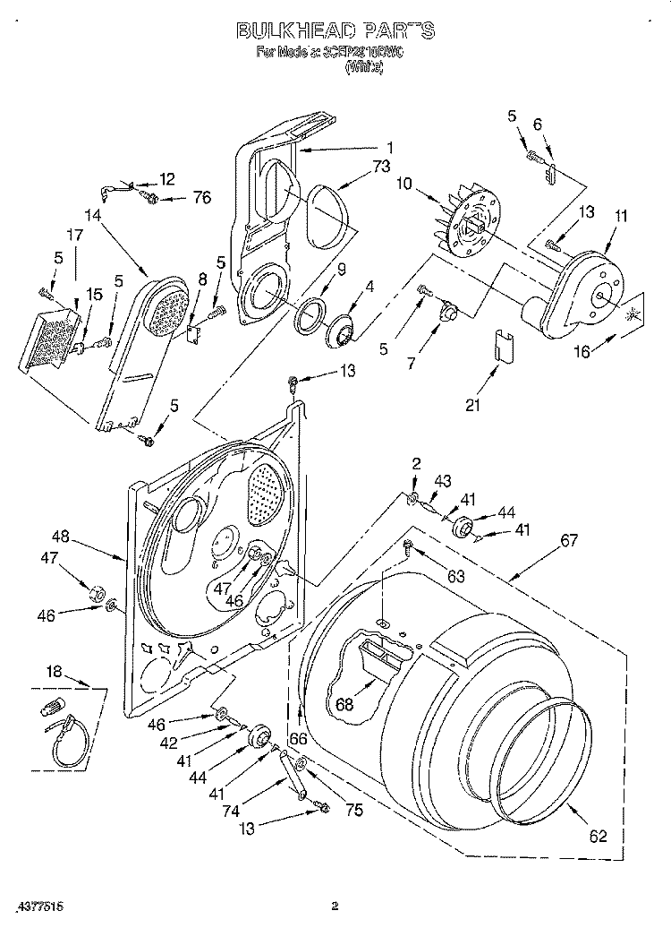 BULKHEAD, LIT/OPTIONAL Diagram and Parts List for 3CEP2910BW0  Whirlpool Dryer