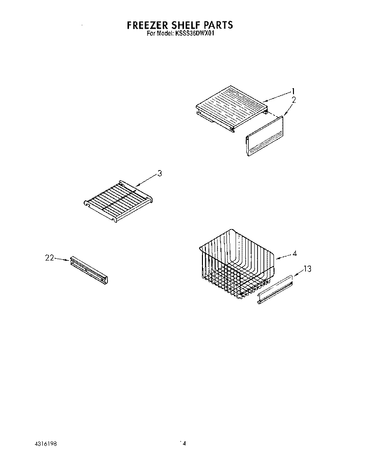 FREEZER SHELF Diagram and Parts List for KSSS36DWX01  KitchenAid Refrigerator