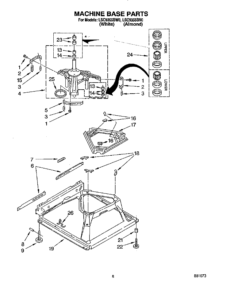 MACHINE BASE Diagram and Parts List for LSC9355BW0  Whirlpool Washer