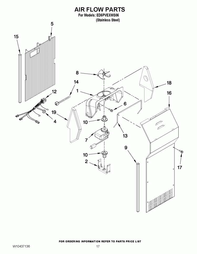 AIR FLOW PARTS Diagram and Parts List for ED5PVEXWS06  Whirlpool Refrigerator