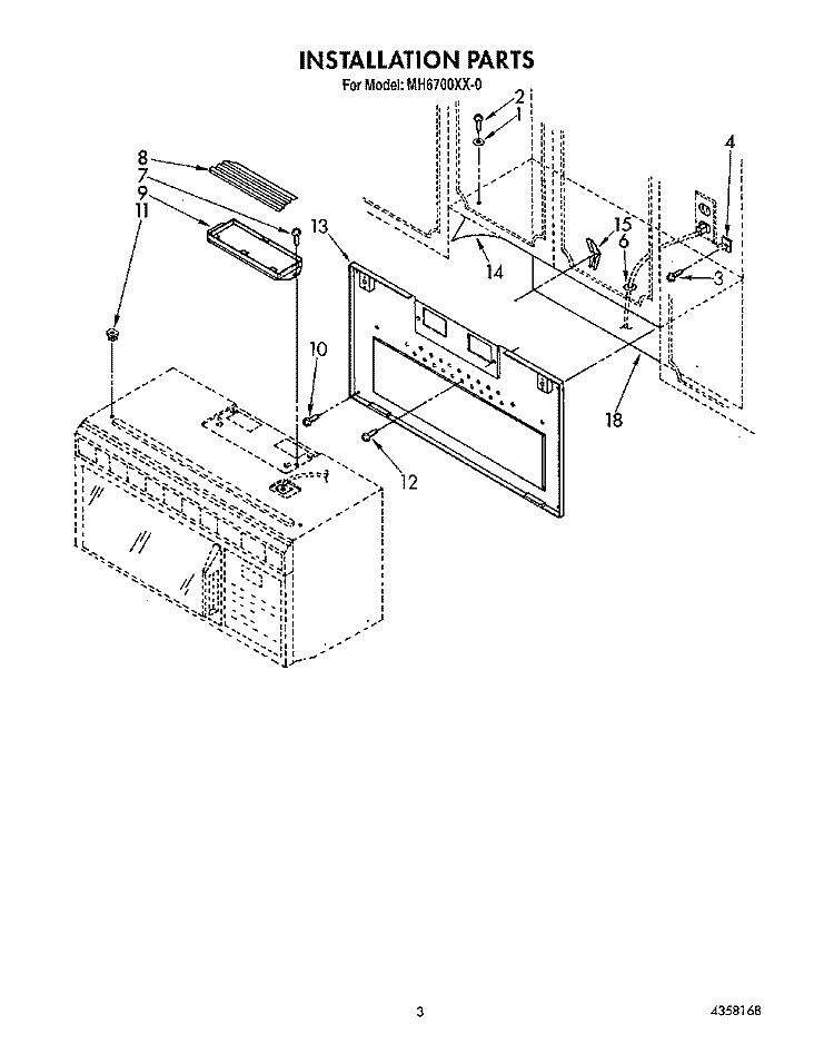 INSTALLATION PARTS Diagram and Parts List for MH6700XX0  Whirlpool Microwave