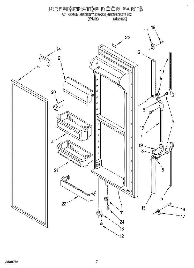 REFRIGERATOR DOOR Diagram and Parts List for 6ED22PKXEN00  Whirlpool Refrigerator