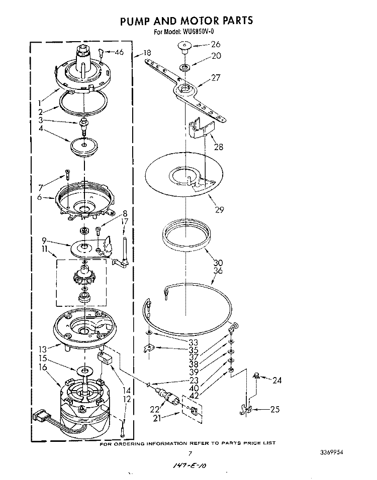 PUMP AND MOTOR Diagram and Parts List for WU6850V0  Roper Dishwasher