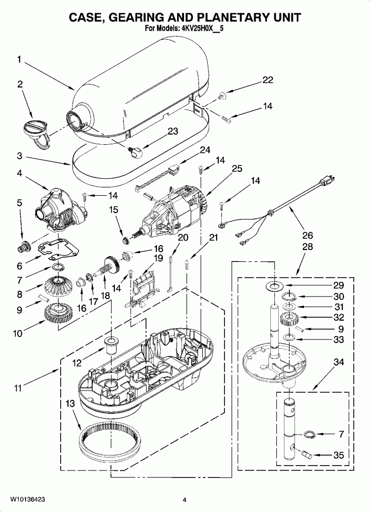 CASE, GEARING AND PLANETARY UNIT Diagram and Parts List for 4KV25H0XMC5  KitchenAid Mixer