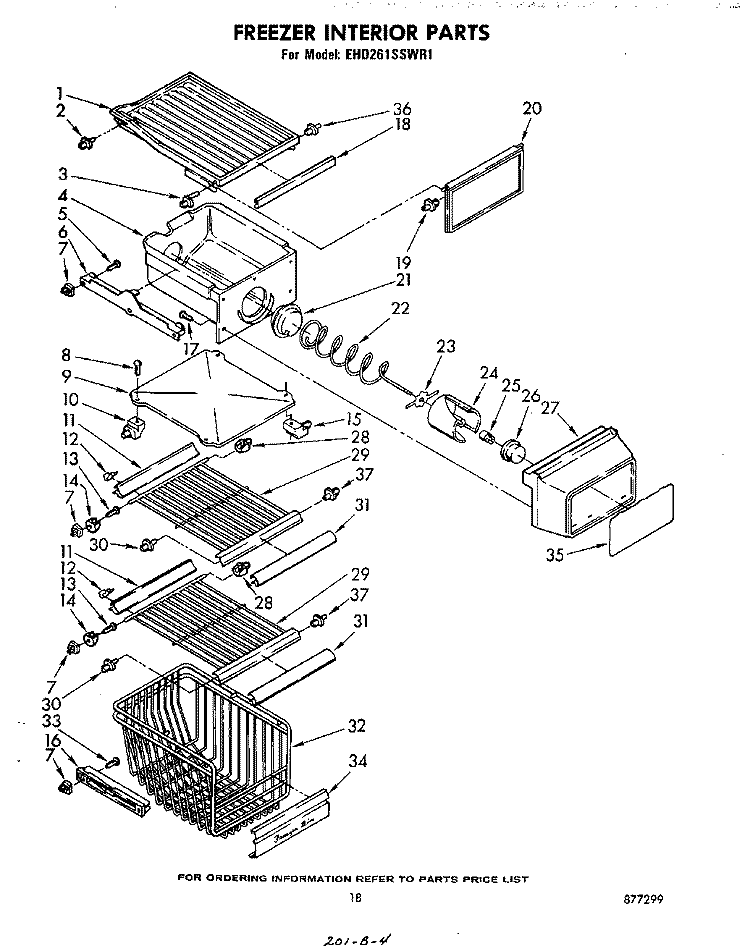 FREEZER INTERIOR Diagram and Parts List for EHD261SSWR1  Whirlpool Refrigerator