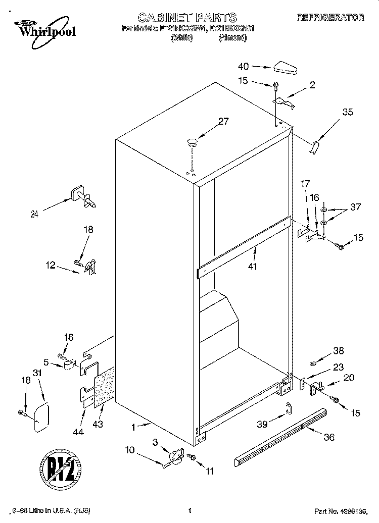 CABINET Diagram and Parts List for ET21NKXGW01  Whirlpool Refrigerator