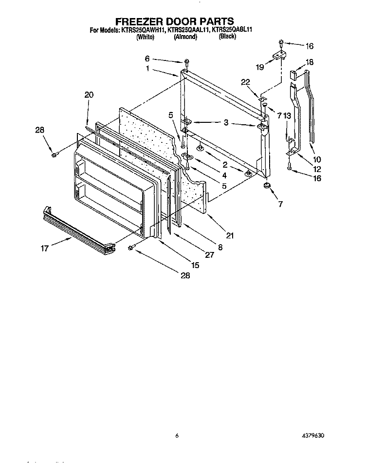 FREEZER DOOR Diagram and Parts List for KTRS25QAAL11  KitchenAid Refrigerator