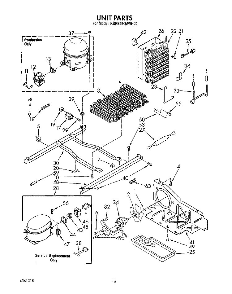 UNIT Diagram and Parts List for KSRS25QAWH00  KitchenAid Refrigerator