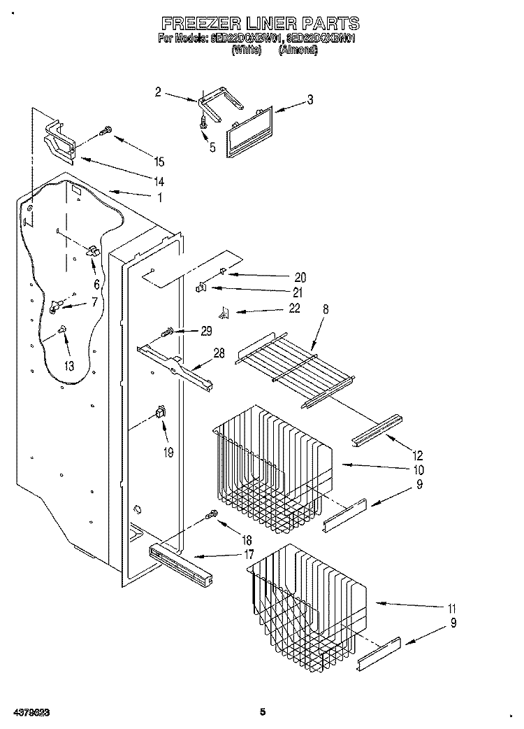 FREEZER LINER Diagram and Parts List for 8ED22DQXBN01  Whirlpool Refrigerator