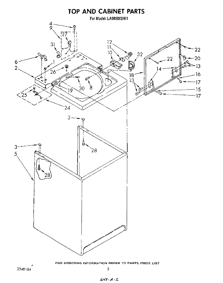 TOP AND CABINET , LITERATURE AND OPTIONAL Diagram and Parts List for LA9800XSW1  Whirlpool Washer