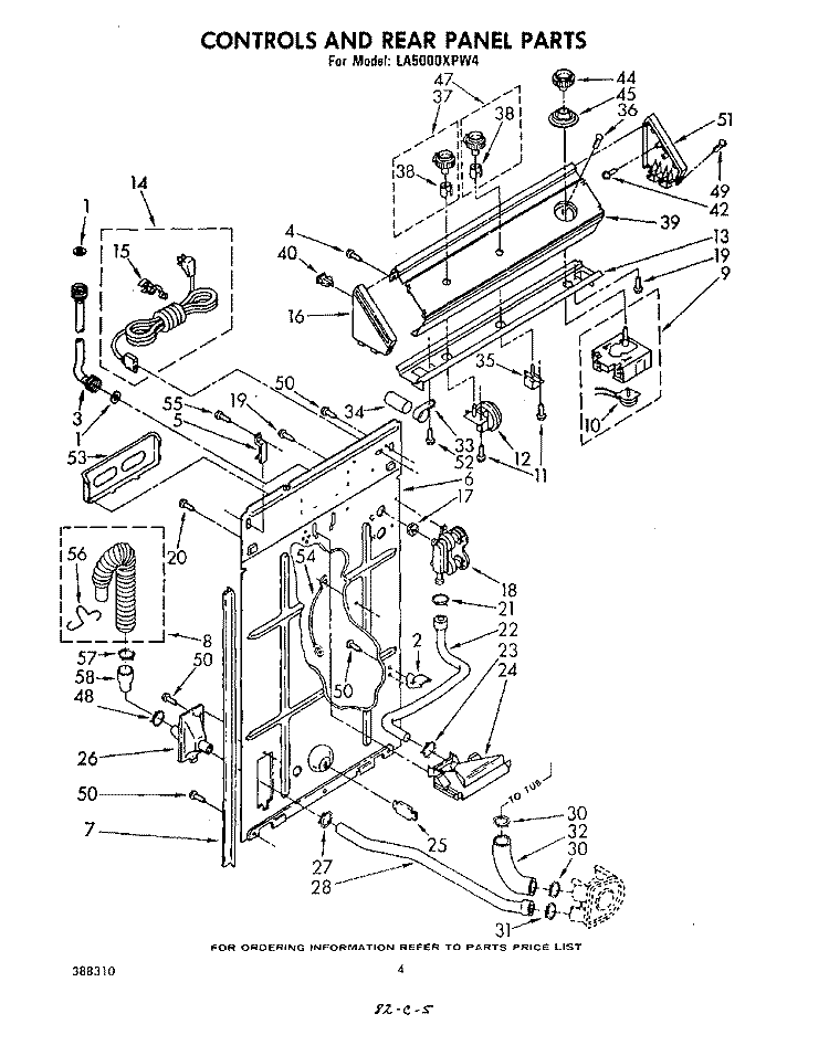 CONTROLS AND REAR PANEL Diagram and Parts List for LA5000XPW4  Whirlpool Washer