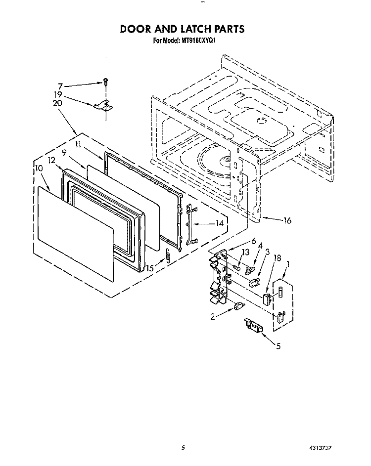 DOOR AND LATCH Diagram and Parts List for MT9160XYB1  Whirlpool Microwave