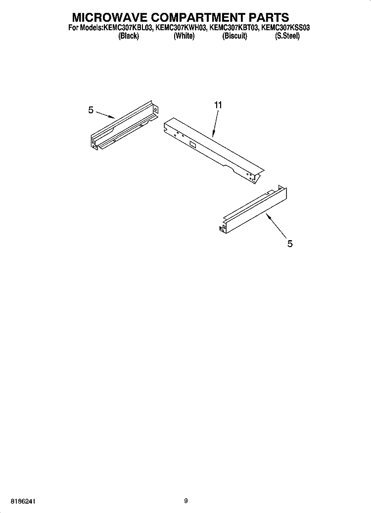 MICROWAVE COMPARTMENT PARTS Diagram and Parts List for KEMC307KBL03  KitchenAid Microwave Oven Combo