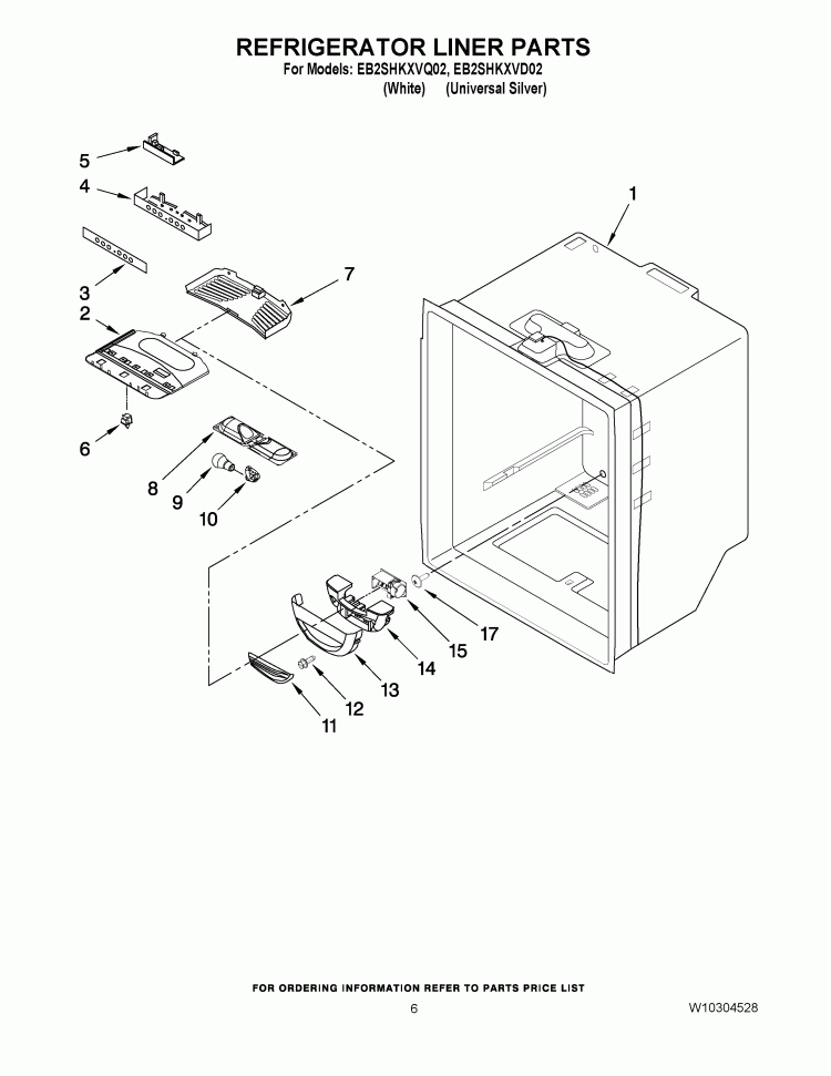 REFRIGERATOR LINER PARTS Diagram and Parts List for EB2SHKXVD02  Whirlpool Refrigerator