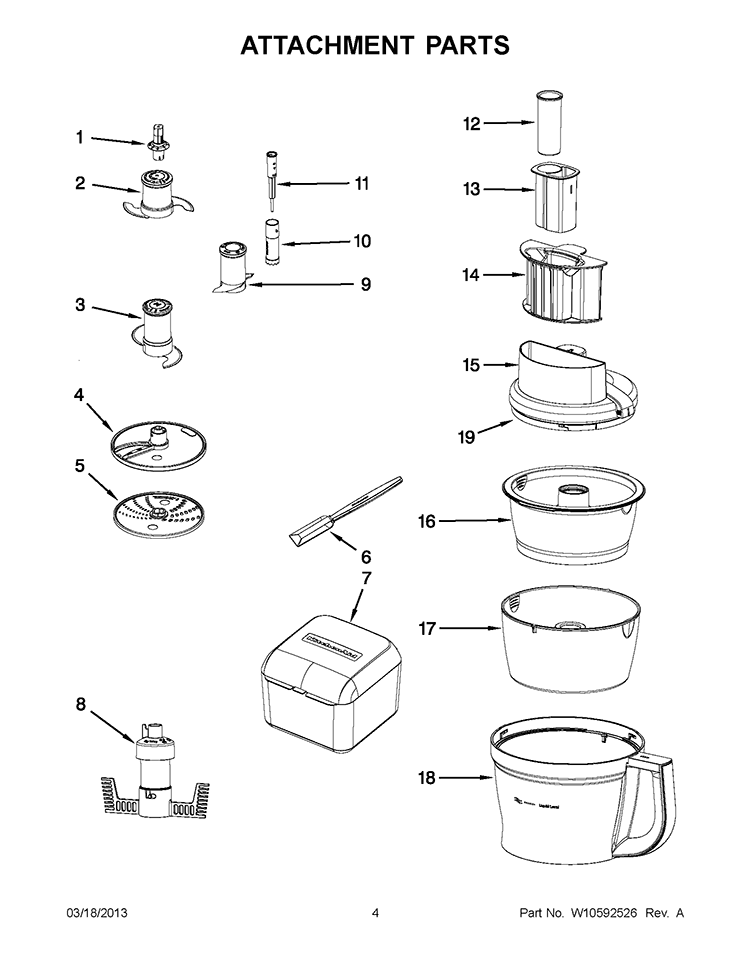 ATTACHMENT PARTS Diagram and Parts List for 5KFP1333BCU0  KitchenAid Food Processor