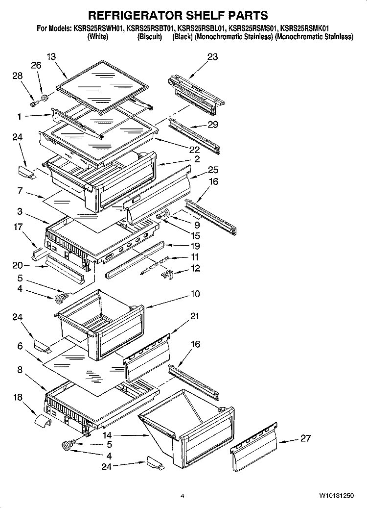 REFRIGERATOR SHELF PARTS Diagram and Parts List for KSRS25RSMS01  KitchenAid Refrigerator