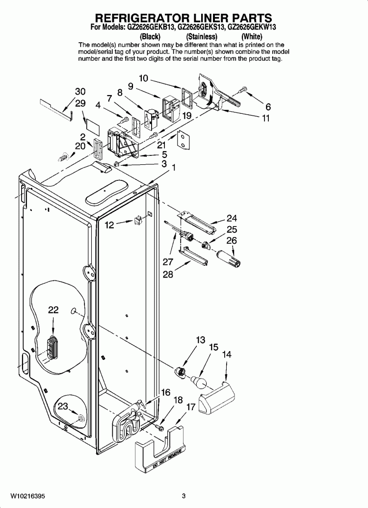 REFRIGERATOR LINER PARTS Diagram and Parts List for GZ2626GEKB13  Maytag Refrigerator