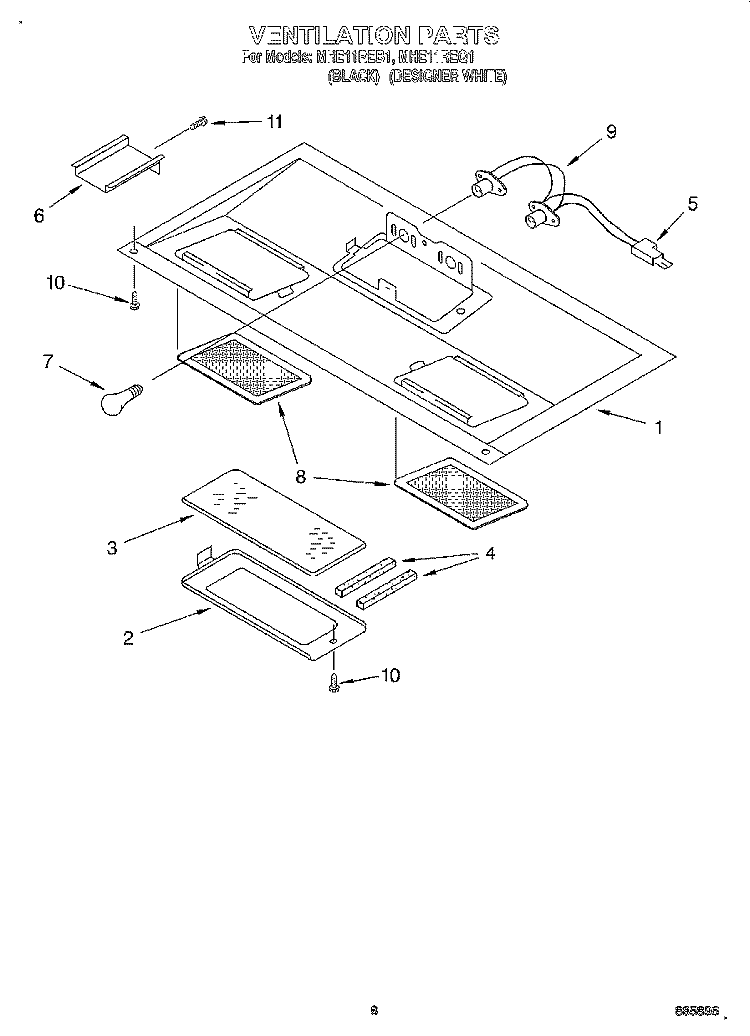 VENTILATION Diagram and Parts List for MHE11REQ1  Roper Microwave