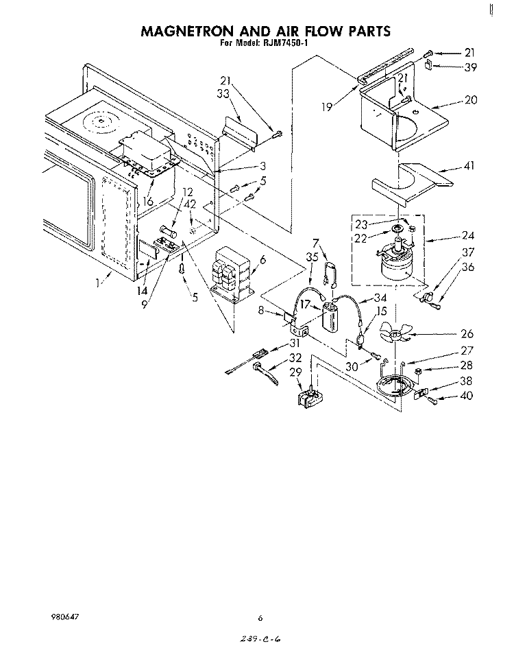 MAGNETRON AND AIR FLOW Diagram and Parts List for RJM74501  Whirlpool Microwave