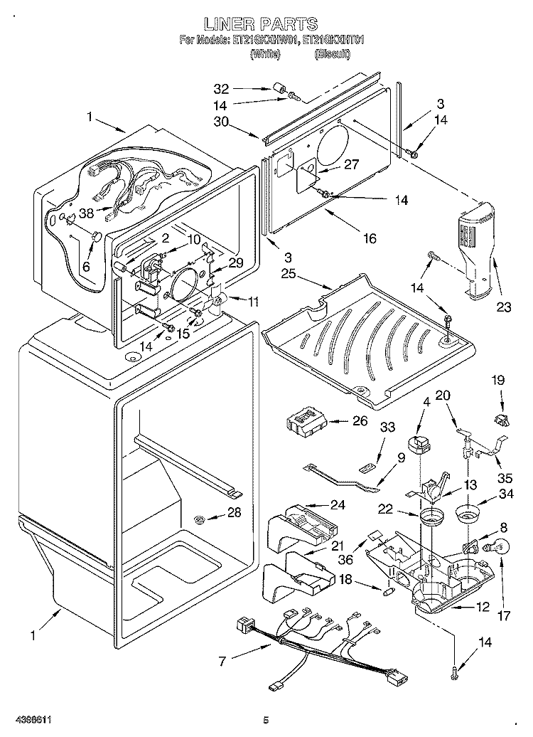 LINER Diagram and Parts List for ET21GKXHT01  Whirlpool Refrigerator