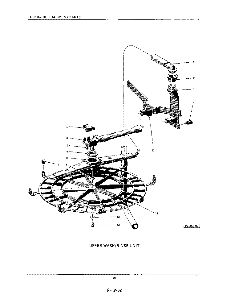 UPPER WASH/RINSE Diagram and Parts List for KDS20A  KitchenAid Dishwasher