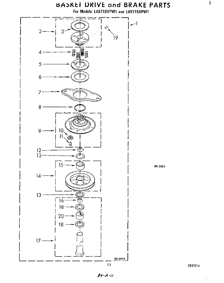 BASKET DRIVE AND BRAKE Diagram and Parts List for LA5710XPW1  Whirlpool Washer