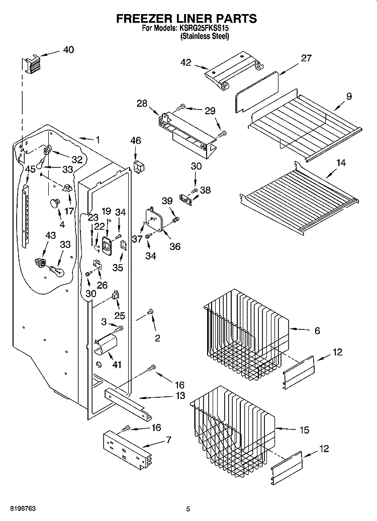 FREEZER LINER PARTS Diagram and Parts List for KSRG25FKSS15  KitchenAid Refrigerator