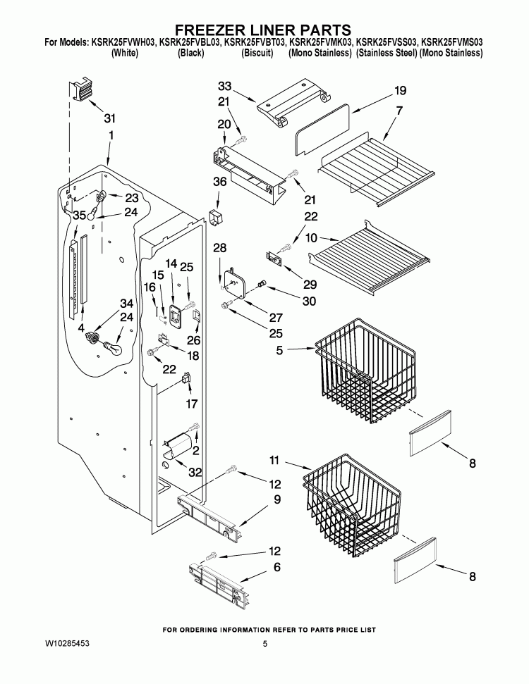 FREEZER LINER PARTS Diagram and Parts List for KSRK25FVBL03  KitchenAid Refrigerator