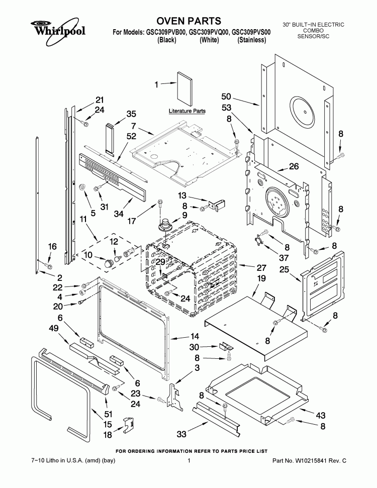 OVEN PARTS Diagram and Parts List for GSC309PVS00  Whirlpool Microwave Oven Combo