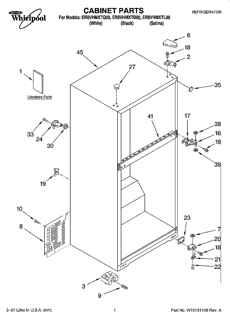 CABINET PARTS Diagram and Parts List for ER8VHMXTQ00  Whirlpool Refrigerator