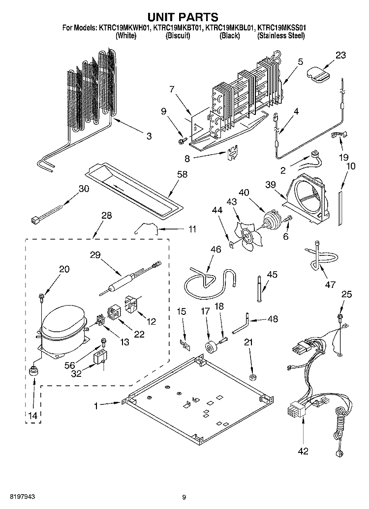 UNIT Diagram and Parts List for KTRC19MKSS01  KitchenAid Refrigerator