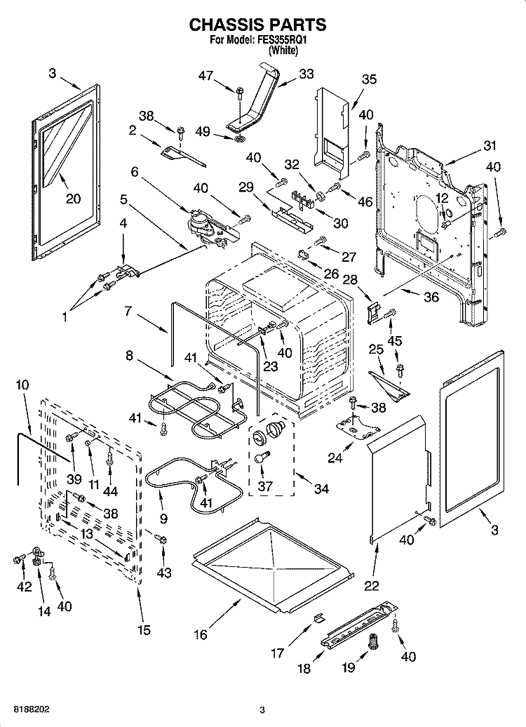 CHASSIS PARTS Diagram and Parts List for FES355RQ1  Roper Range