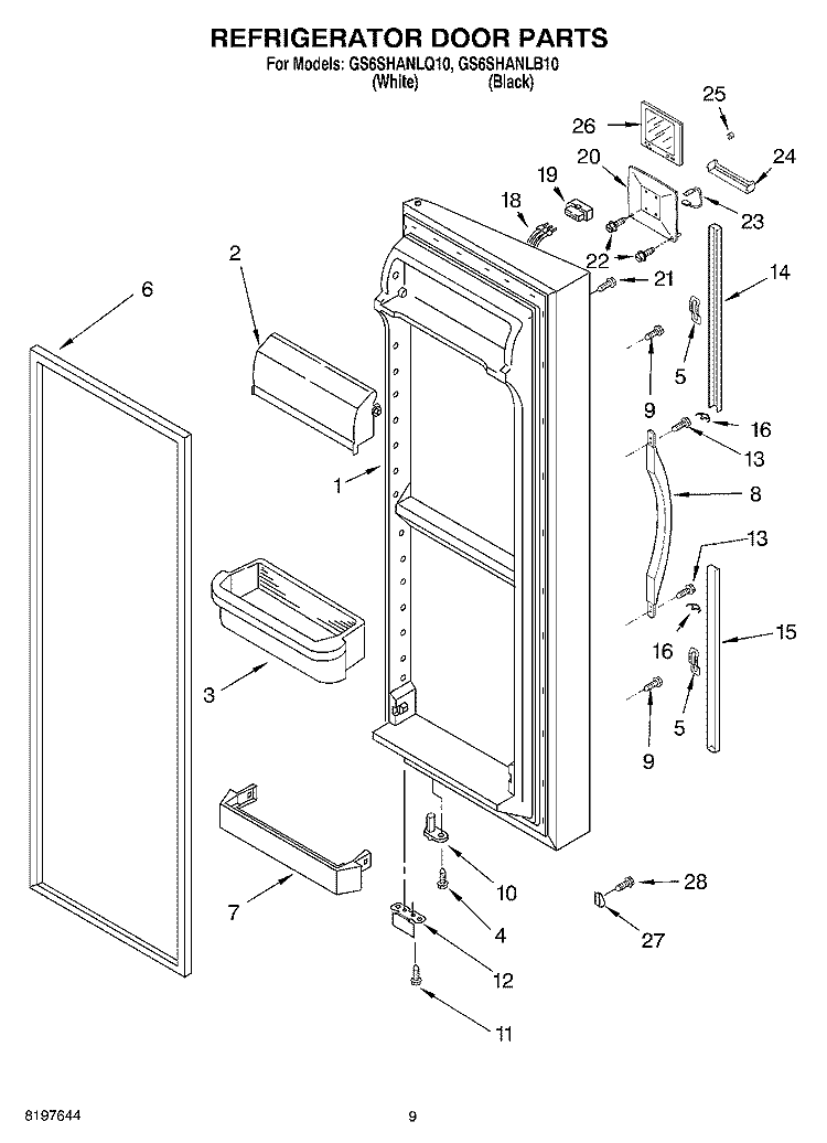 REFRIGERATOR DOOR Diagram and Parts List for GS6SHANLB10  Whirlpool Refrigerator