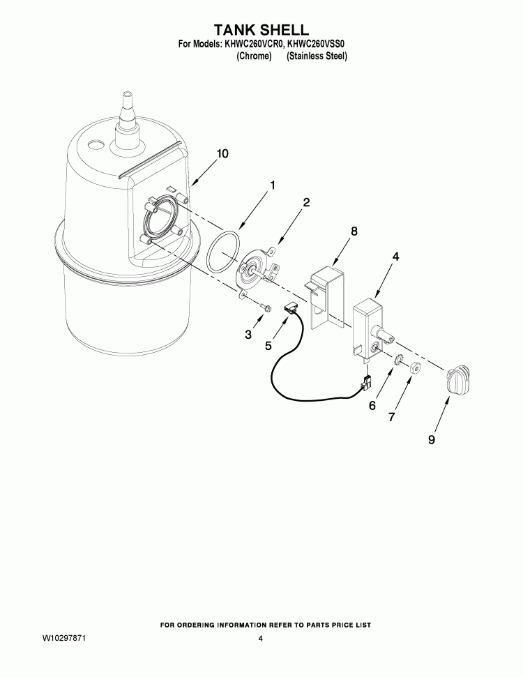 TANK SHELL Diagram and Parts List for KHWC260VCR0  KitchenAid Miscellaneous