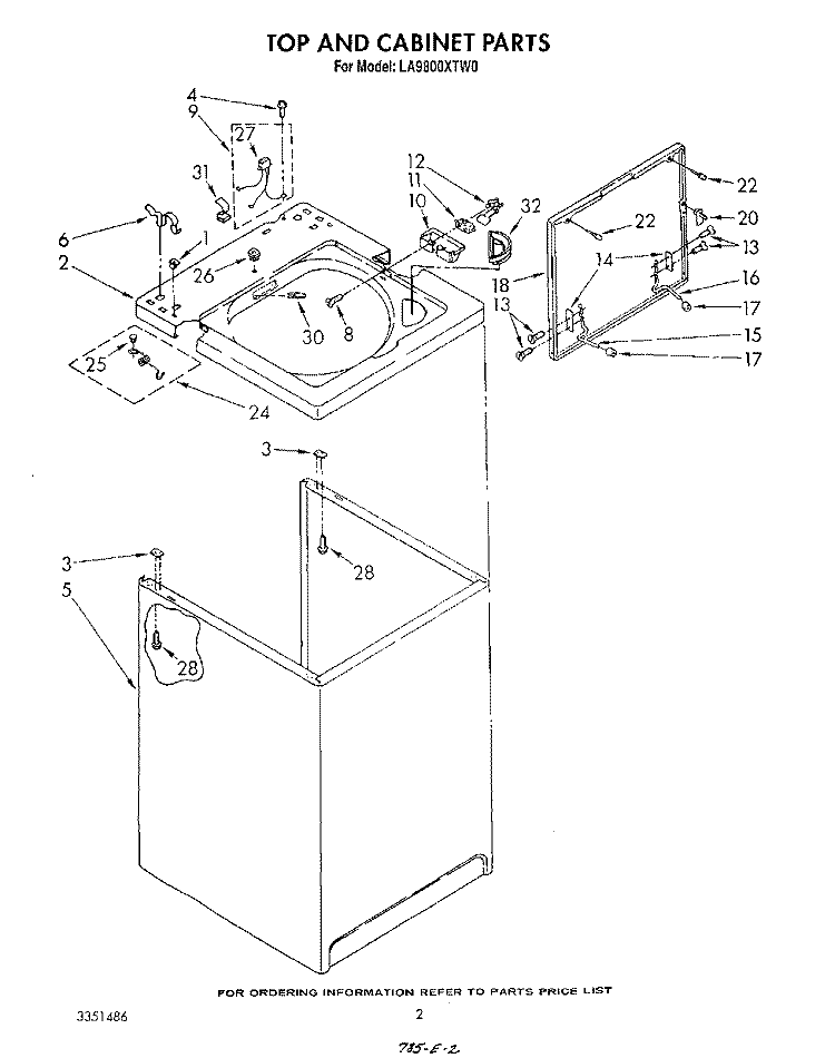 TOP AND CABINET , LITERATURE AND OPTIONAL Diagram and Parts List for LA9800XTW0  Whirlpool Washer