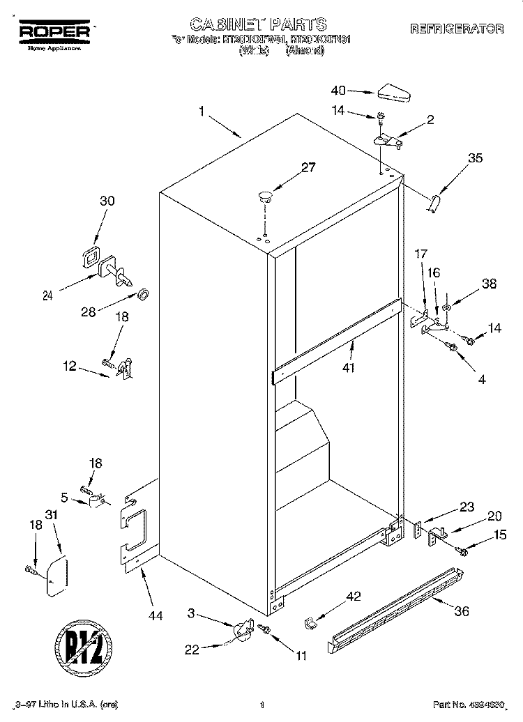 CABINET Diagram and Parts List for RT20DKXFW01  Whirlpool Refrigerator