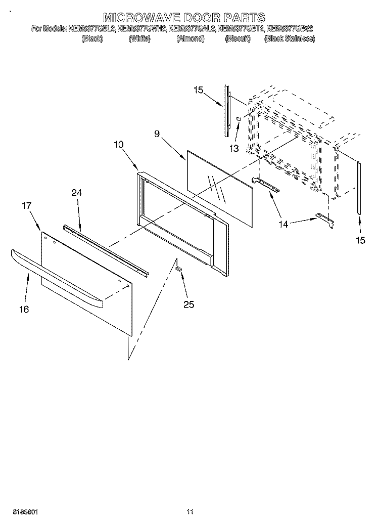 MICROWAVE DOOR, OPTIONAL Diagram and Parts List for KEMS377GBL2  KitchenAid Microwave Oven Combo