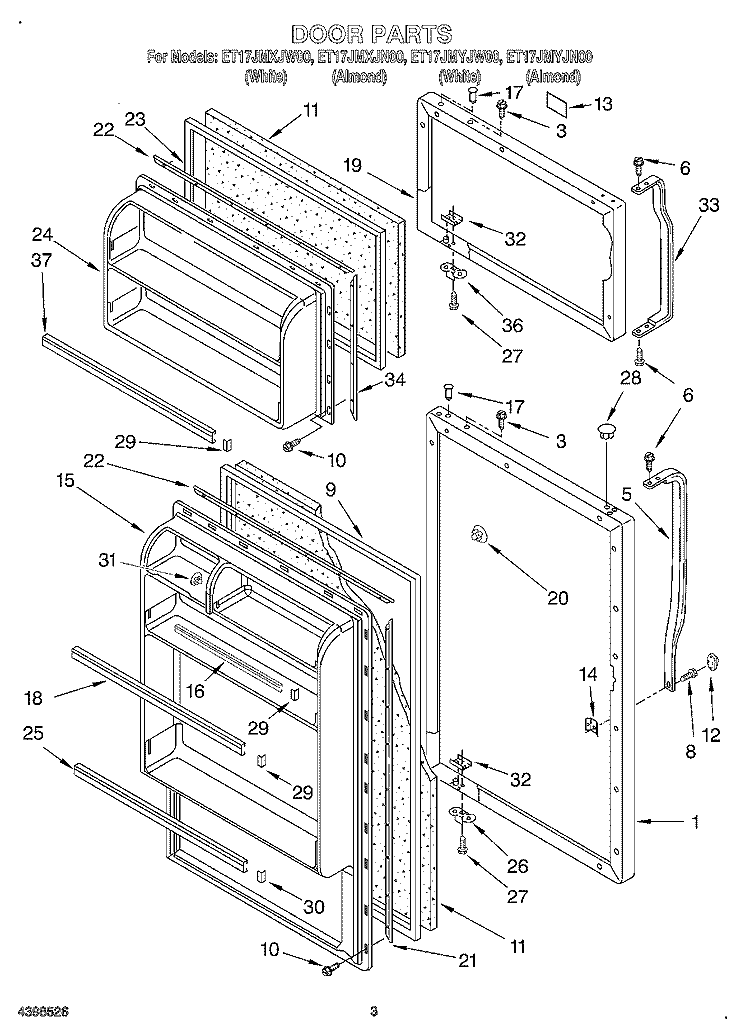 DOOR Diagram and Parts List for ET17JMYJN00  Whirlpool Refrigerator