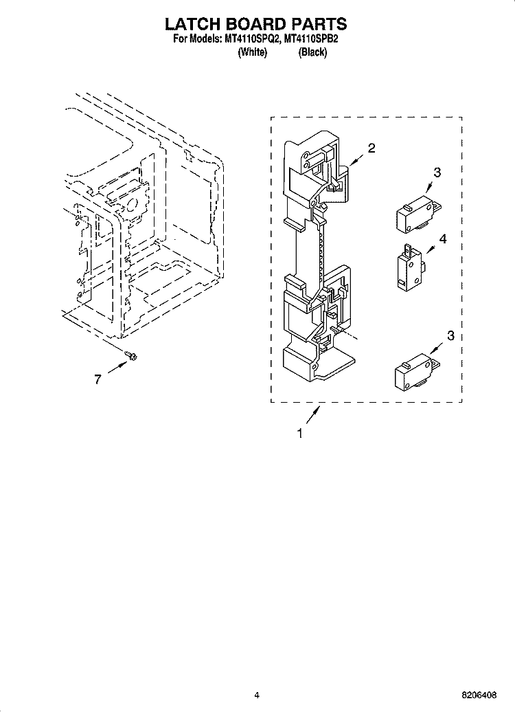 LATCH BOARD PARTS Diagram and Parts List for MT4110SPQ2  Whirlpool Microwave