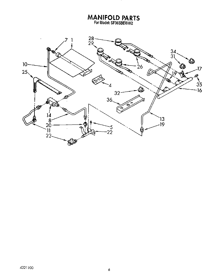 MANIFOLD Diagram and Parts List for SF365BEWN2  Whirlpool Range