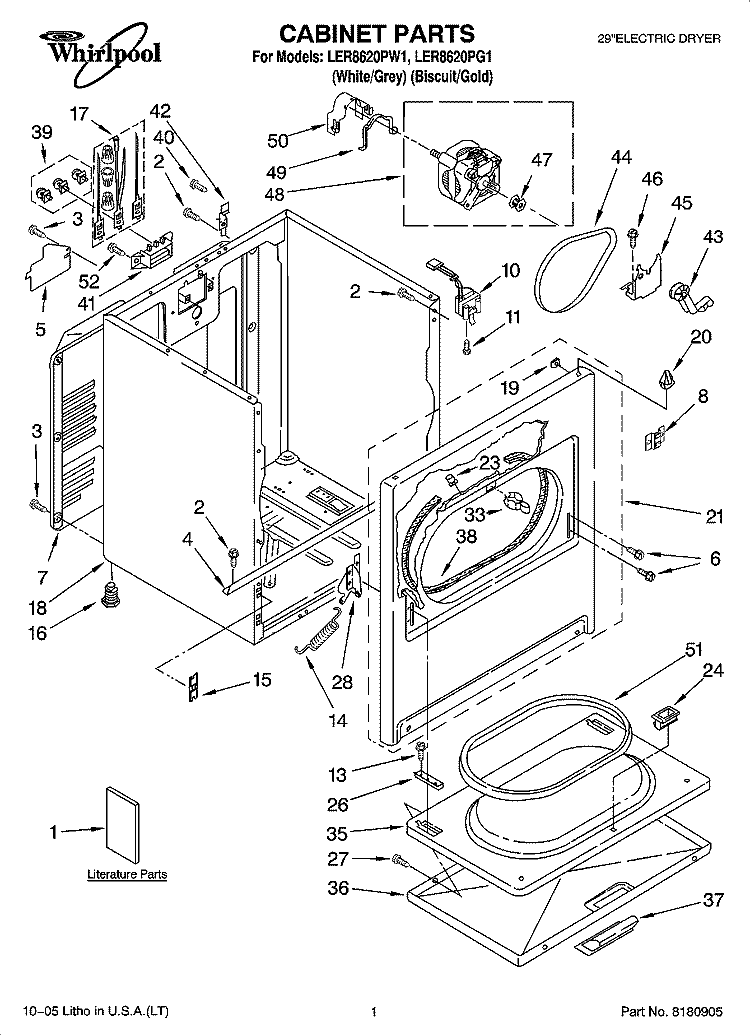 CABINET PARTS Diagram and Parts List for LER8620PW1  Whirlpool Dryer