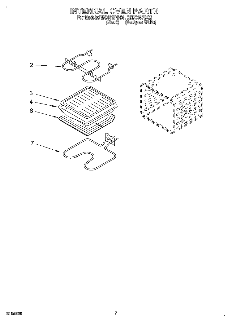 INTERNAL OVEN Diagram and Parts List for RBD305PDQ9  Whirlpool Wall Oven