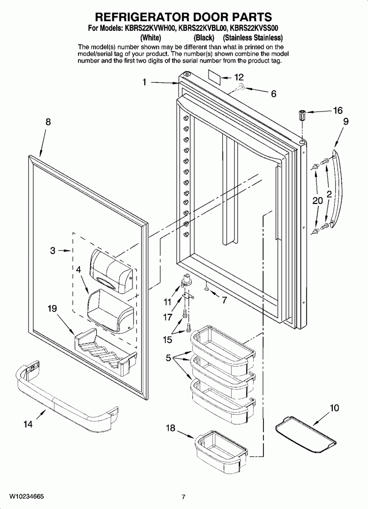 REFRIGERATOR DOOR PARTS Diagram and Parts List for KBRS22KVWH00  KitchenAid Refrigerator