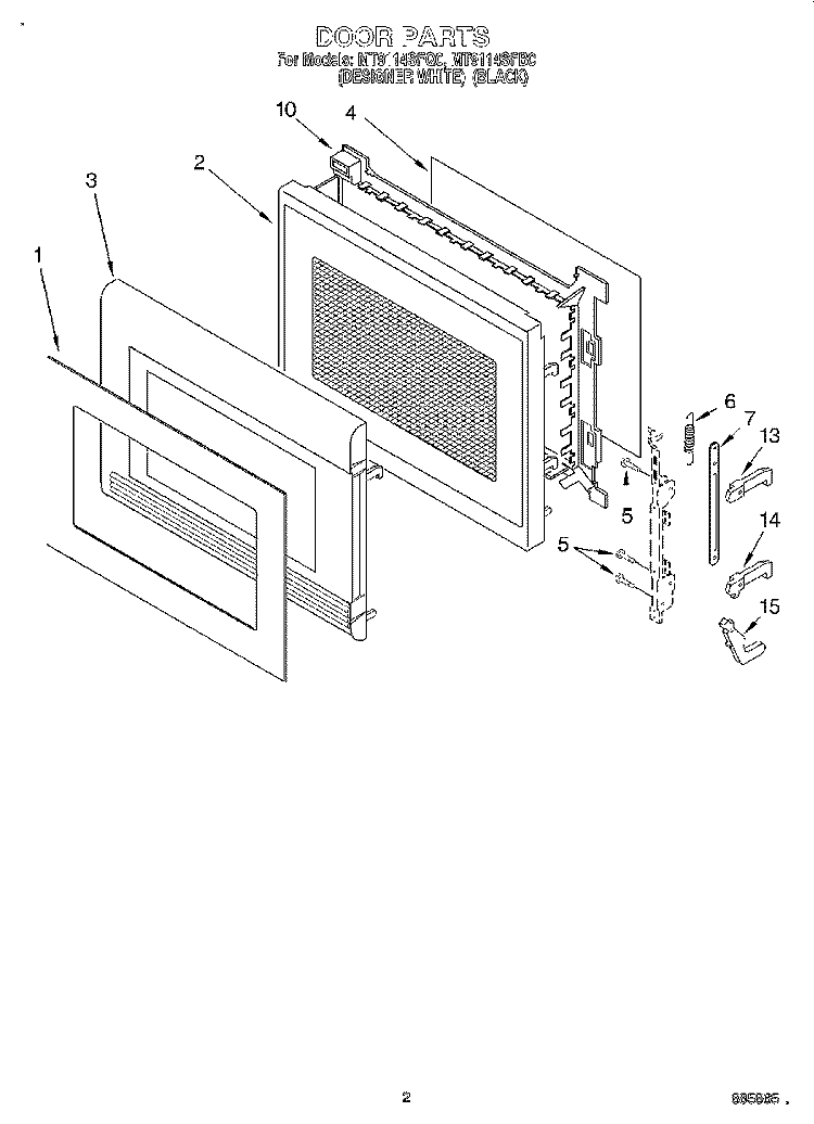 DOOR Diagram and Parts List for MT9114SFB0  Whirlpool Microwave