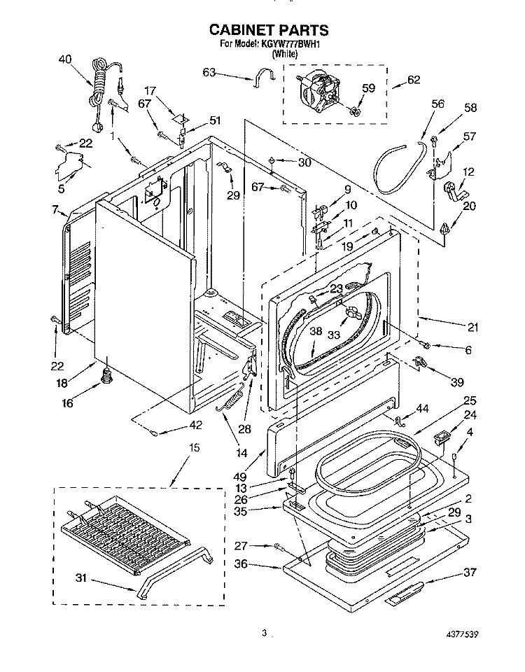 CABINET Diagram and Parts List for KGYW777BWH1  KitchenAid Dryer
